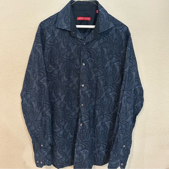 Saks Fifth Avenue Dark Blue Paisley Shirt Large - Picture 1 of 4